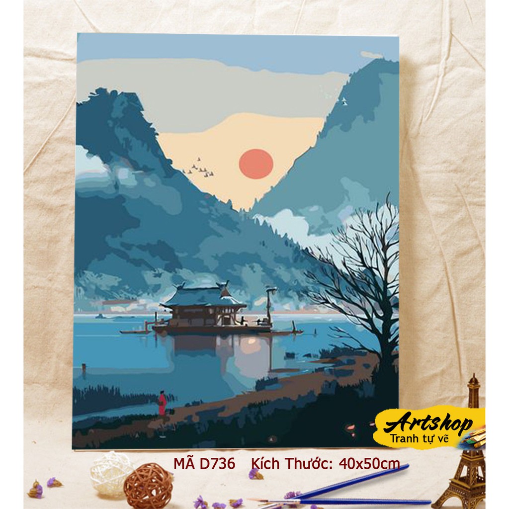 Tranh tô màu theo số sơn dầu số hóa ARTSHOP D736 đã căng khung sẵn và dầu phủ bóng