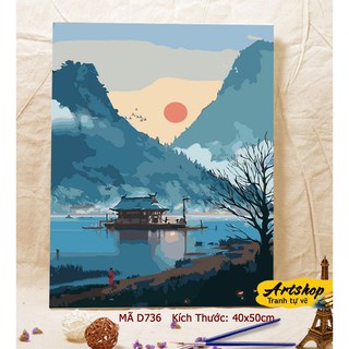 Tranh tô màu theo số sơn dầu số hóa ARTSHOP D736 đã căng khung sẵn và dầu phủ bóng
