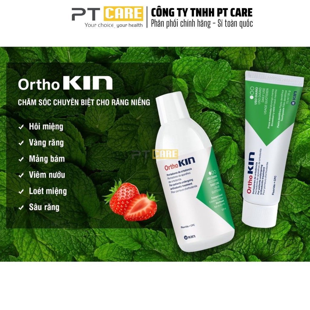 PT CARE | Combo Nước Súc Miệng Và Kem Đánh Răng Ortho Kin 500ml/75ml