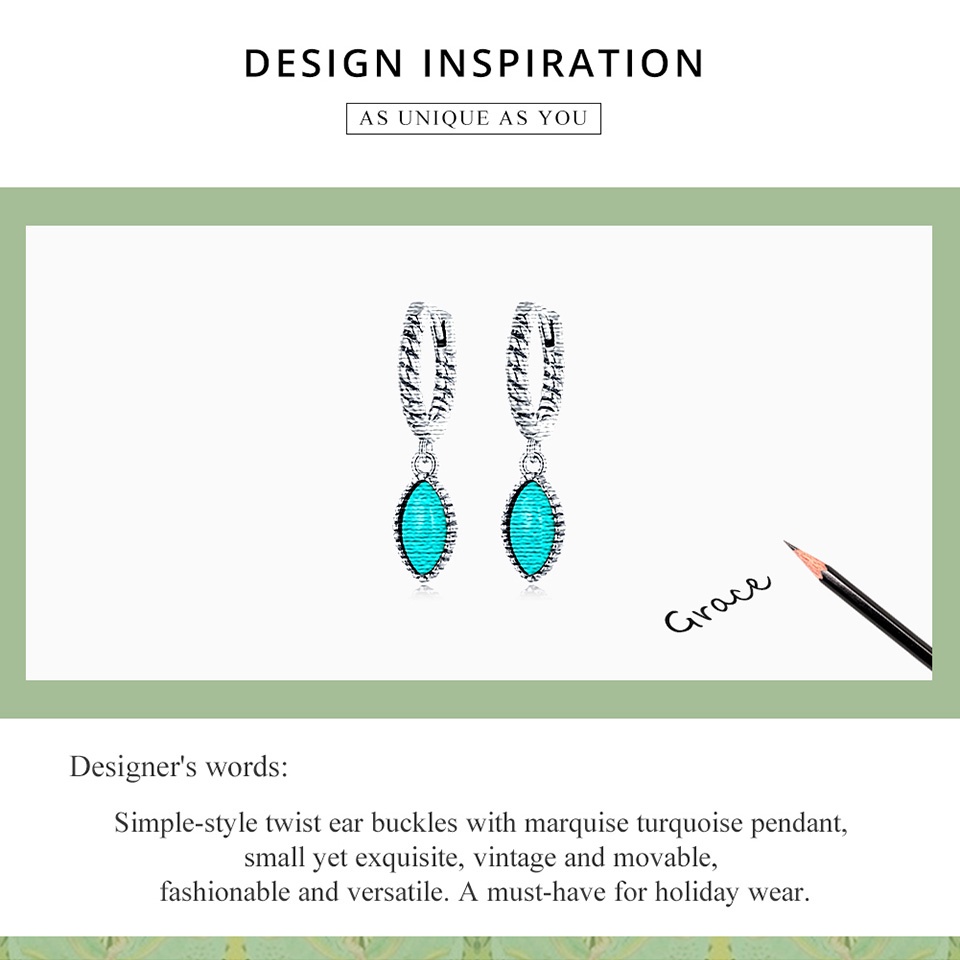 Khuyên tai BAMOER bạc 925 đính ngọc lam nhân tạo kiểu xoắn thời trang cho nữ