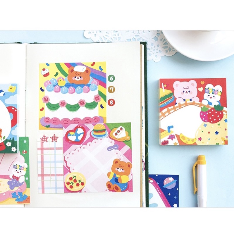 Giấy note cute  Bộ giấy note 100 tờ ghi chú hình gấu dễ thương tiện lợi trang trí hãng Jiyu