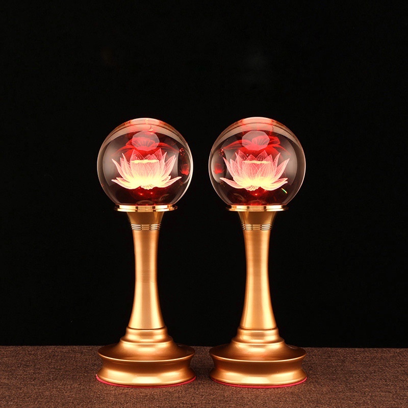 Đèn Thờ Cúng Hoa Sen Pha Lê Tròn - Đèn Điện LED đổi màu cao cấp