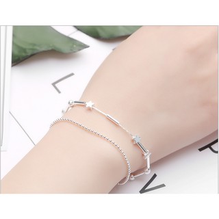 LẮC TAY 2 DÂY KÉP BI VÀ 3 NGÔI SAO XI BẠC 925