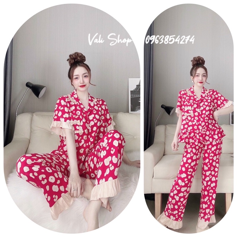 Đồ ngủ mặc nhà lụa mango pijama quần dài hoạ tiết freesize 42- 60kg