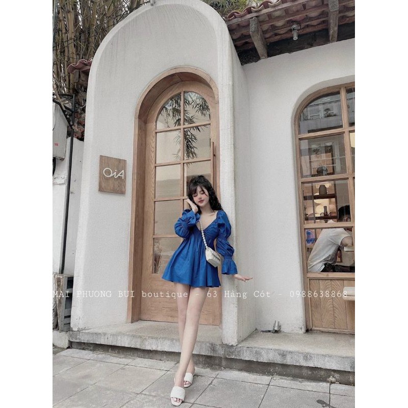 Đầm baby doll tay dài bo