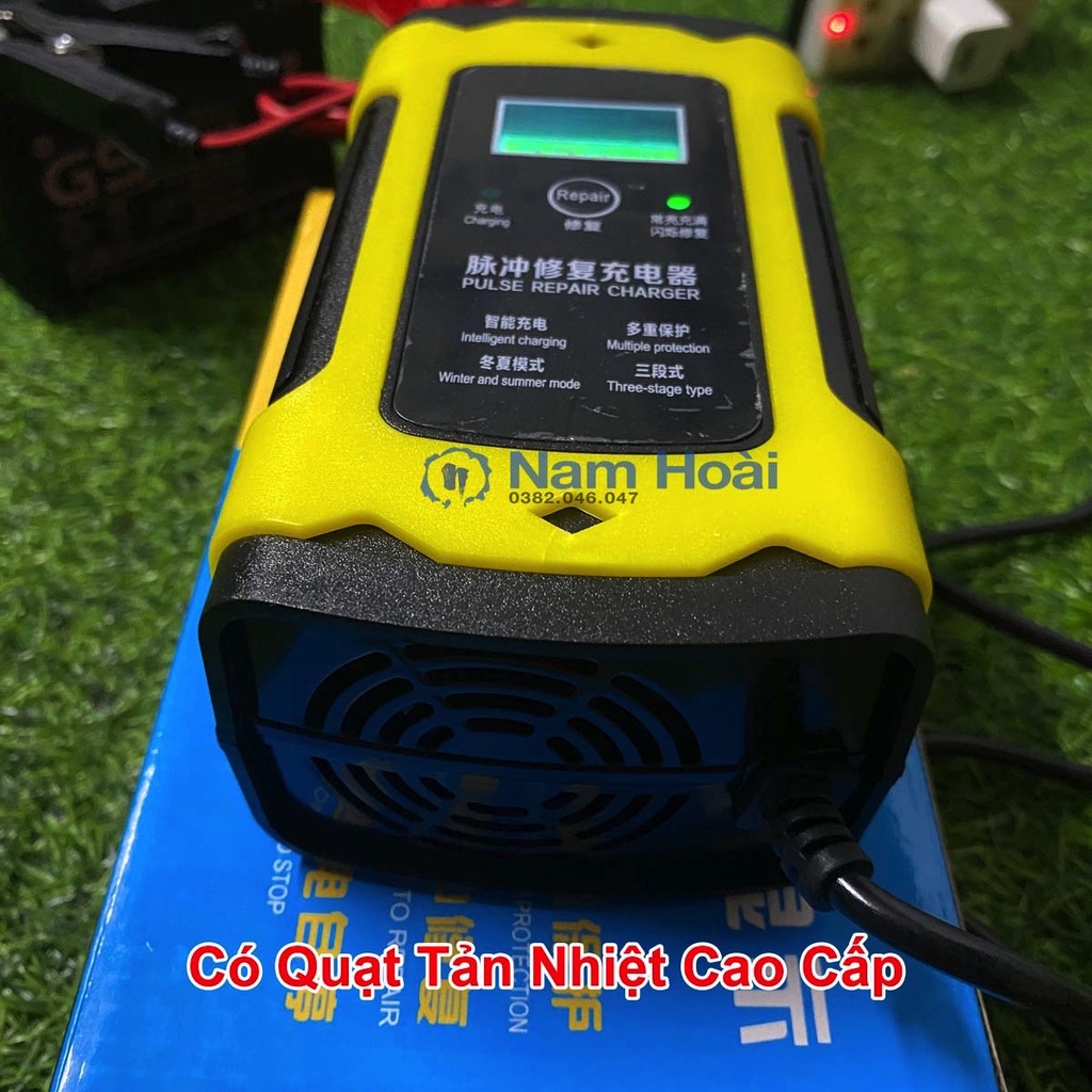 Máy sạc bình acquy 12v6a tự ngắt màn hình LCD, sạc bình acquy 12v từ 4ah - 100ah cho xe máy, ô tô, xe điện