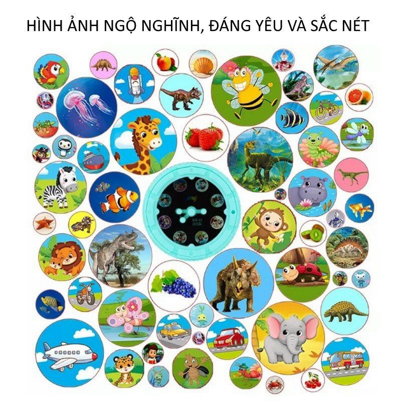 Đồ chơi đèn pin chiếu hình -10 đĩa 8 hình ngộ nghĩnh, đáng yêu để bé thỏa sức sáng tạo, khám phá