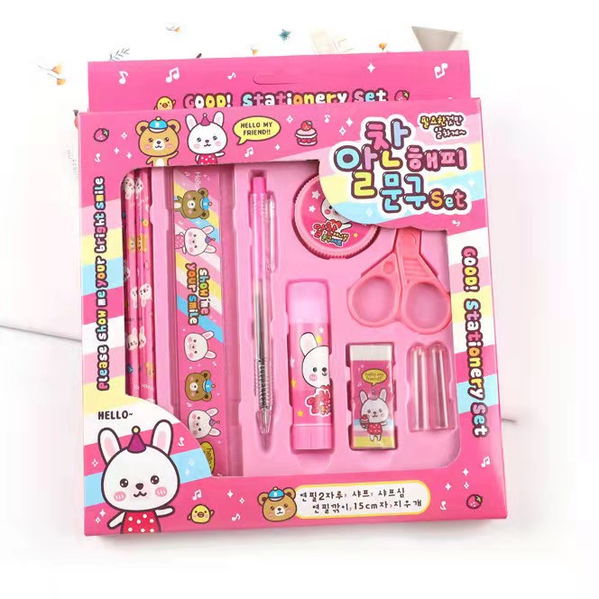 Bộ 9 Dụng Cụ Học Tập Họa Tiết Hoạt Hình Dễ Thương Dành Cho Học Sinh Tiểu Học Nam Và Nữ