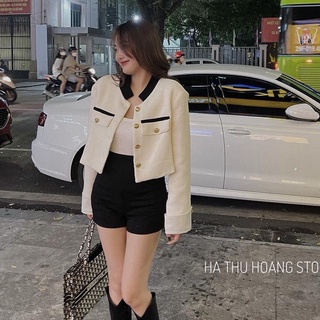 Set dạ kem cổ tàu mix quần short đùi đồ bộ nữ cao cấp Bn332