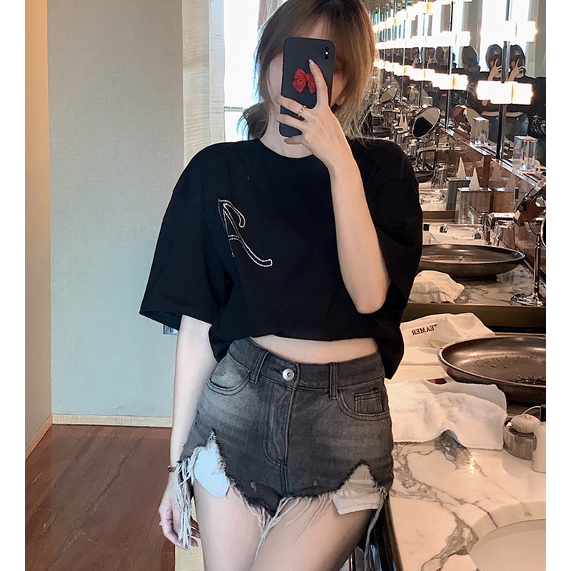 Quần short denim lưng cao thời trang dành cho nữ