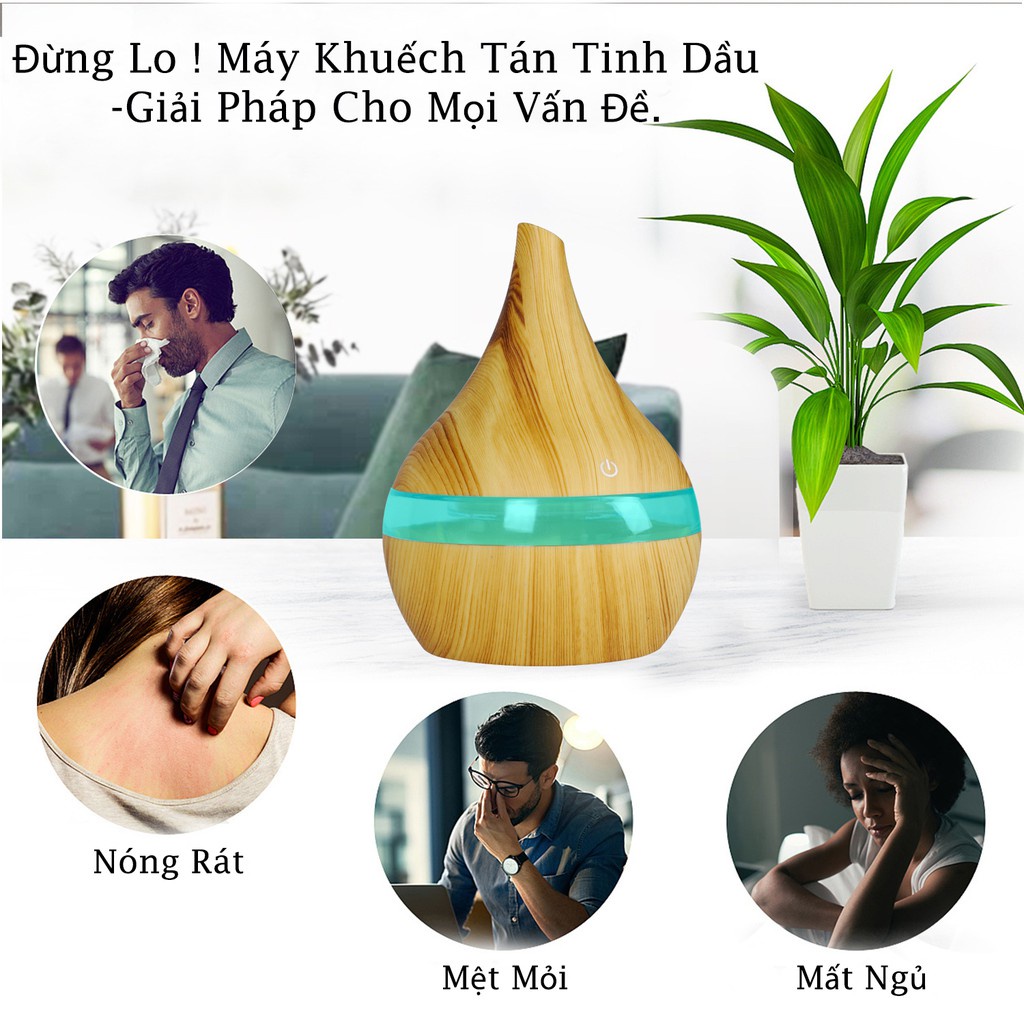 Máy Xông Tinh Dầu Vân Gỗ Sang Trọng, Phun Sương Tạo Ẩm Chống Khô Da, Khuếch Tán Tinh Dầu