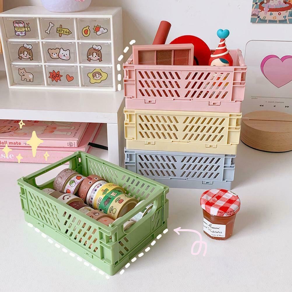 Giỏ đựng decor bàn học, gấp gọn lưu trữ đồ dùng học tập, mỹ phẩm, washi tape