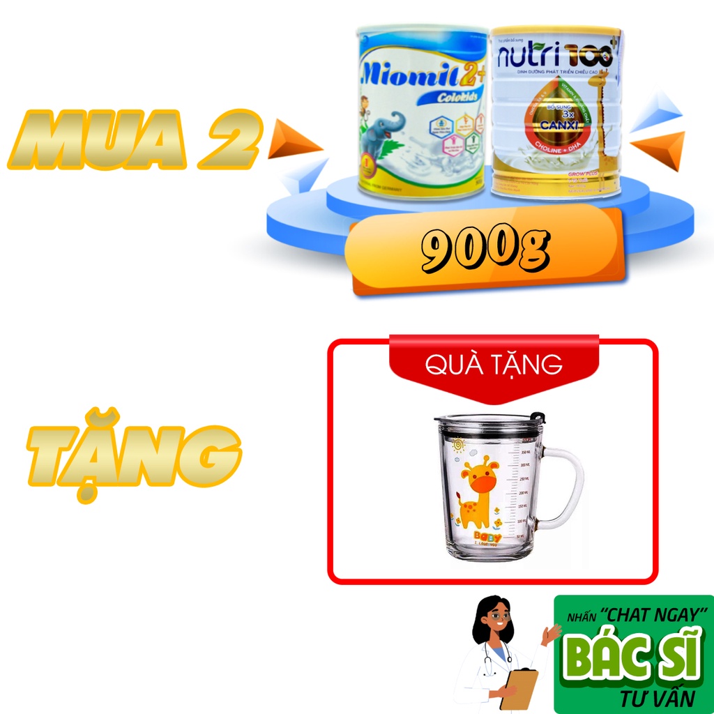 Sữa bột dinh dưỡng cho bé Nutri 100+ Grow Plus phát triển chiều cao và trí não (900g)