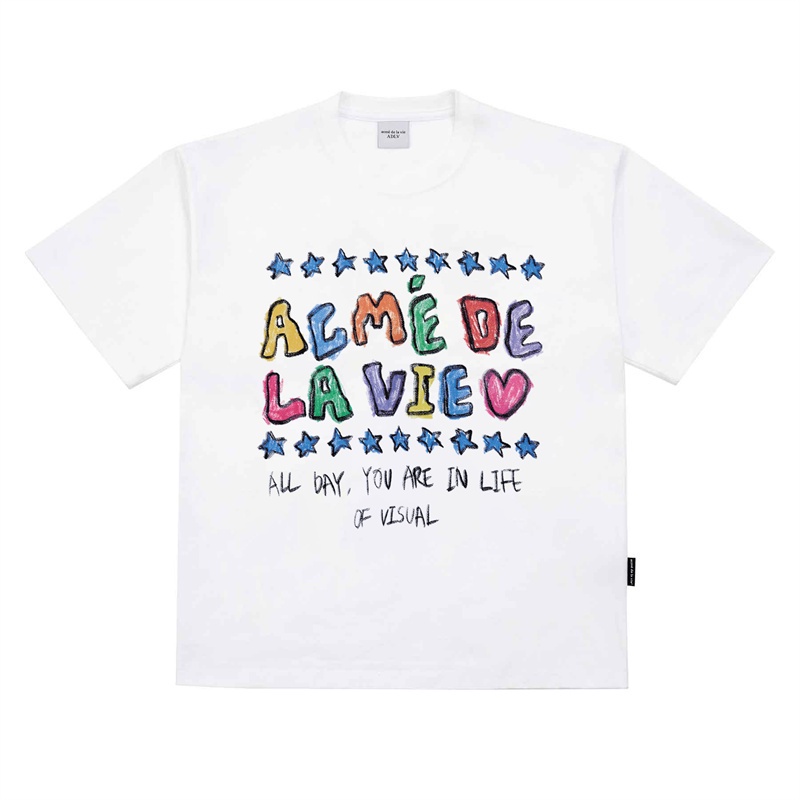 Áo Thun Cotton Tay Ngắn Dáng Rộng In Chữ Acme-de-Lie Thời Trang Thể Thao Cho Nam Và Nữ