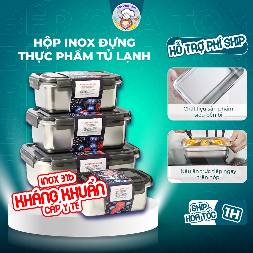Hộp Đựng Đồ Ăn Tủ Lạnh BCT Có Nắp Chất Liệu Inox 316 An Toàn Bền Bỉ Đựng Được Tất Cả Các Loại Thực Phẩm Trong Tủ Lạnh