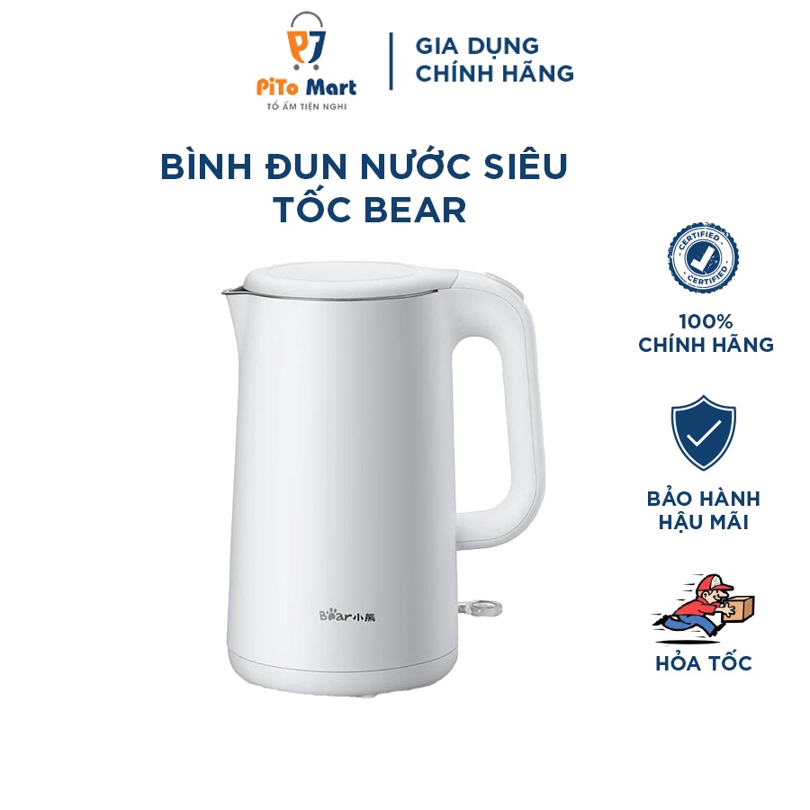 Ấm đun siêu tốc, Bình đun siêu tốc pha sữa Bear ZDH-B15T1 1.5L màu trắng công suất 1500W chính hãng - bảo hành 18 tháng