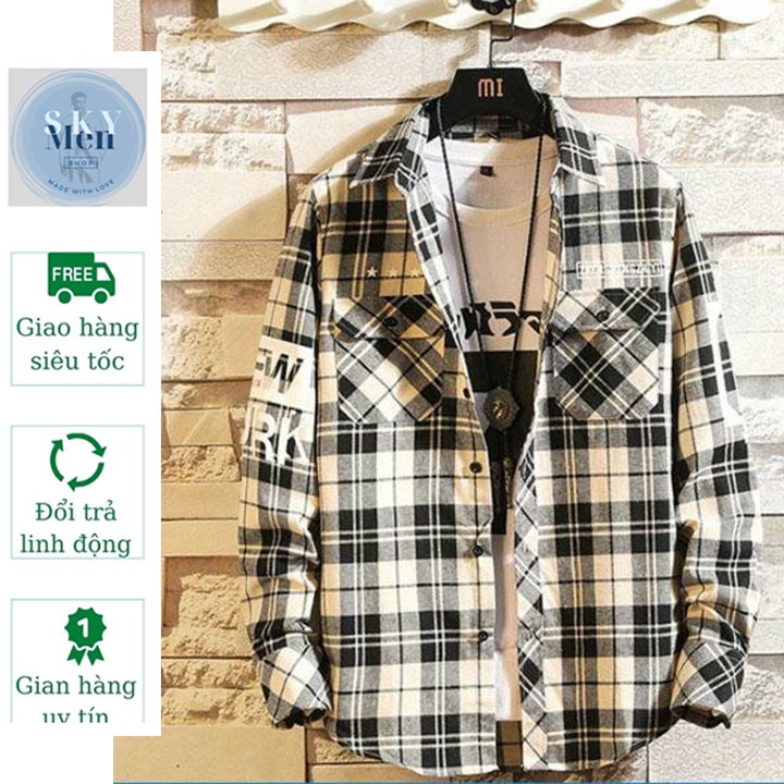 Áo khoác sơ mi flannel sơ mi unisex nam nữ sọc caro màu đỏ đen SM12