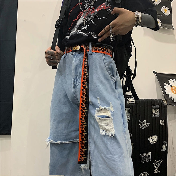 [Miễn Phí Vận Chuyển] Thắt Lưng Vải 237004Thắt Lưng In Họa Tiết Ngọn Lửa Thời Trang Dễ Phối Đồ Unisex