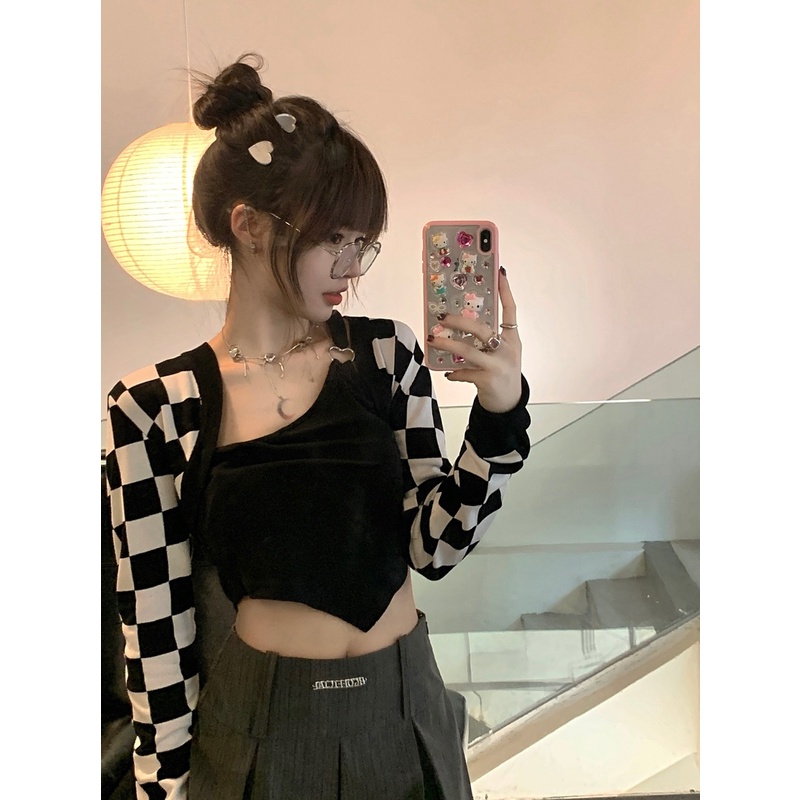 DUNEA Áo Cardigan Dệt Kim Tay Dài Họa Tiết Kẻ Sọc Phong Cách Retro Hàn Quốc Cho Nữ