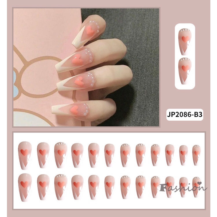 [Hàng mới về] Set 24 móng tay giả màu hồng che phủ toàn diện đầu nhọn dài thời trang xinh xắn cho nữ kèm keo dán