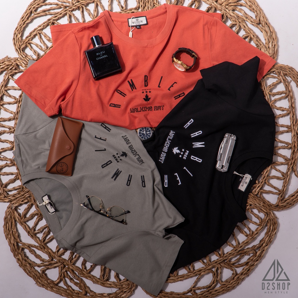 Áo thun nam D2shop thêu chữ RAMBLER, 3 màu