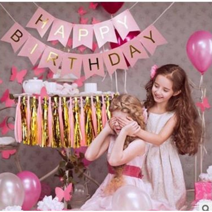 Dây cờ treo chữ HAPPY BIRTHDAY ánh kim trang trí sinh nhật dài 3M, trang trí tiệc