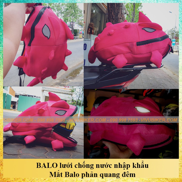 BALO KHỦNG LONG màu cam đựng mũ bảo hiểm fullface bằng lưới cao cấp - Balo Rồng mắt phản quang