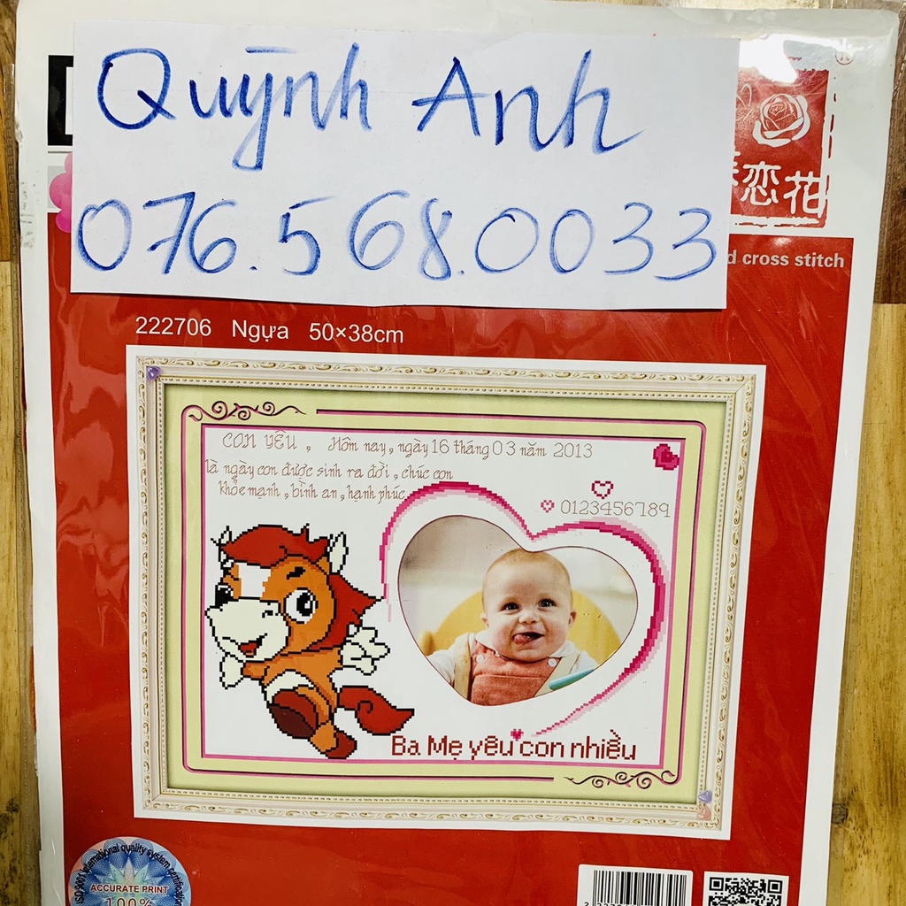 Tranh thêu chữ thập CON NGỰA có lồng hình 222706 Chưa thêu 50x38cm