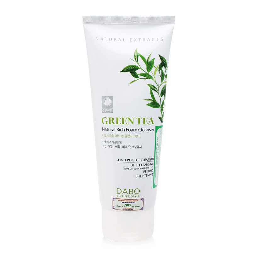 Sữa Rửa Mặt Trà Xanh Dabo Green Tea Natural Rich Foam 3in1 - Cleanser 180ml Chính Hãng Hàn Quốc