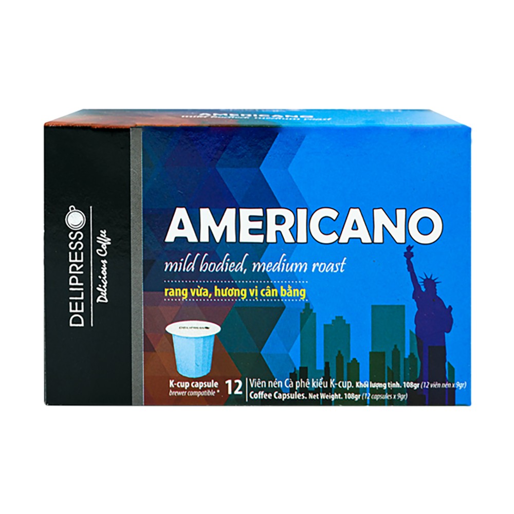 Cà Phê Viên Nén - K-Cup - Delipresso - Ạmericano - 12 viên x 9g - Phương Vy Coffee