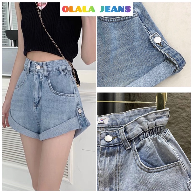 Quần Short Jeans Nữ, Quần Bò Nữ Lưng Cao Lật Lai Phối Bass Phong Cách Ulzzang Chất Vãi Mềm Mại
