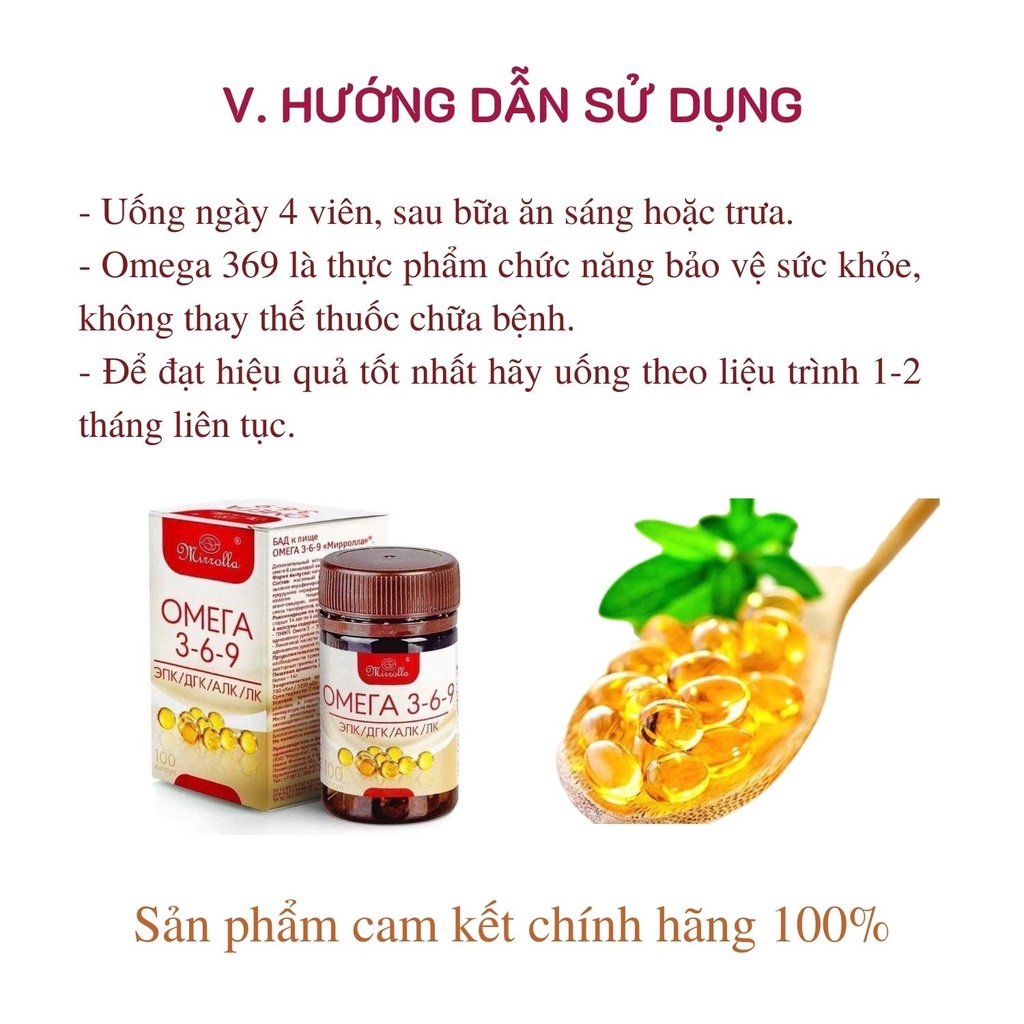 Viên uống Omega 369 Mirrolla Nga 100 viên, Omega tốt cho sức khỏe, trắng da, đẹp da - Sản phẩm chính hãng OM01