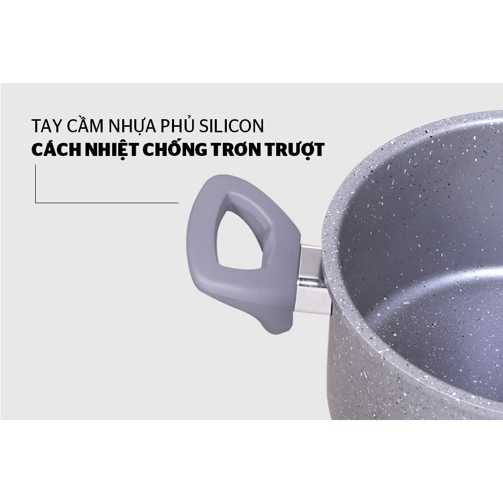 NỒI VÂN ĐÁ ĐÁY TỪ SUNHOUSE SHG2020MMC + TẶNG CHẢO TRƠN CHỐNG DÍNH SUNHOUSE CT18C