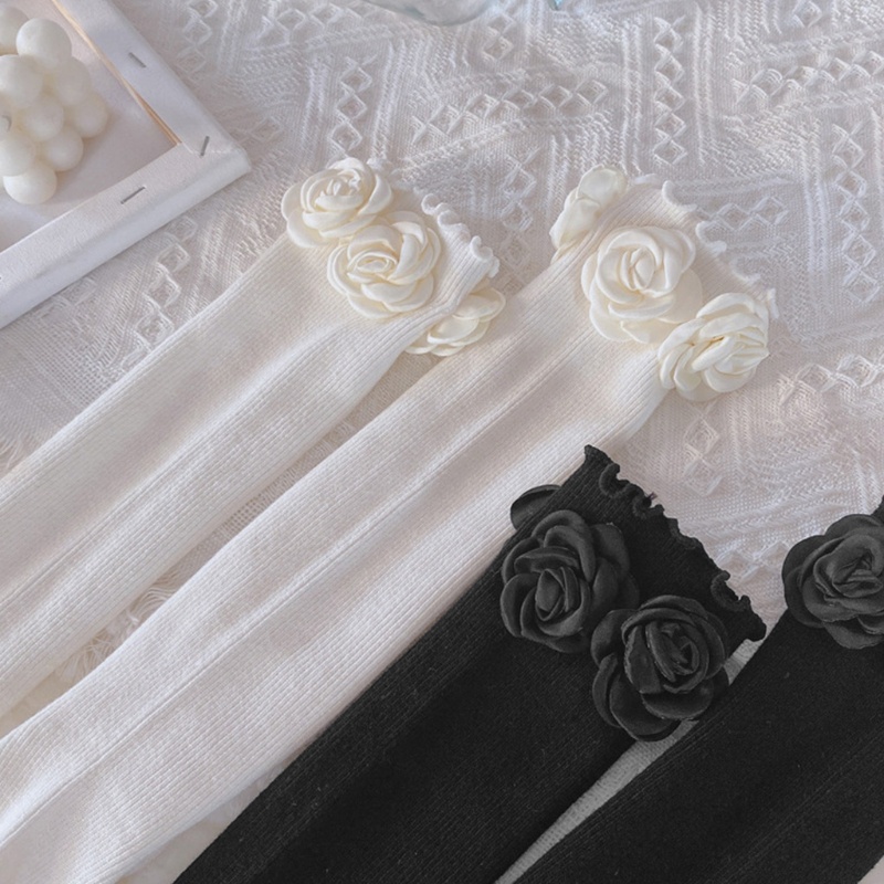 Tất Chân Cao Qua Gối In Hình Hoa Hồng 3D Phong Cách Lolita