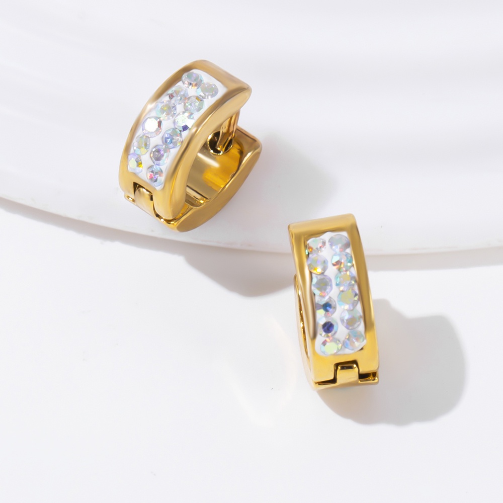 Khuyên Tai Tròn Đính Đá Bằng Thép Không Gỉ Thời Trang