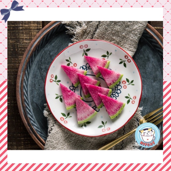 Đĩa sứ tròn họa tiết Cherry vẽ tay thủ công KITCAT STORE siêu dễ thương sang chảnh chất liệu dày dặn cao cấp