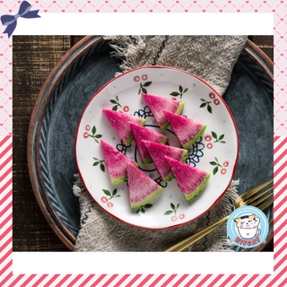 Đĩa sứ tròn họa tiết Cherry vẽ tay thủ công KITCAT STORE siêu dễ thương sang chảnh chất liệu dày dặn cao cấp