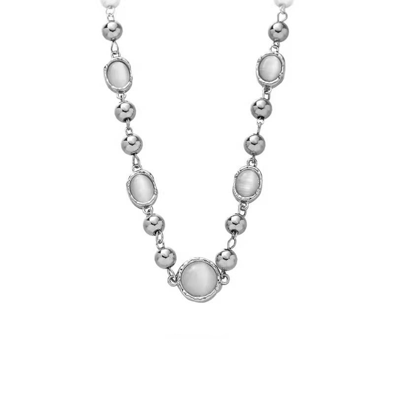 Dây Chuyền Thép Titan Mặt Đá Opal Cổ Điển