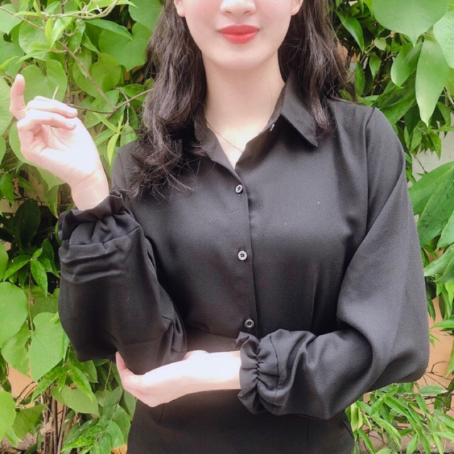 ÁO SƠMI ĐEN TRƠN ( tay bo )