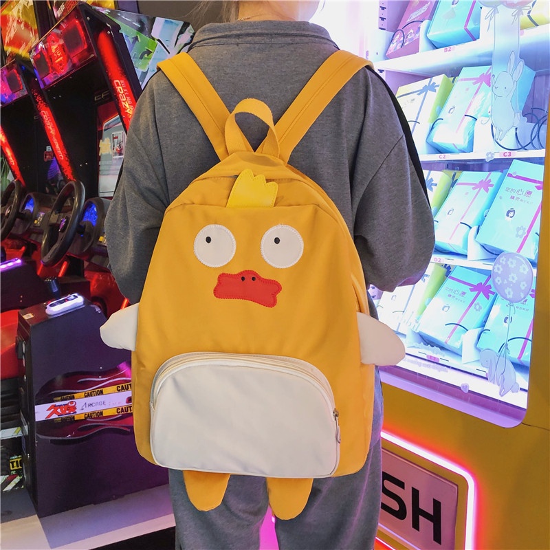 Ba Lô Đi Học Hình Vịt/Ếch Hoạt Hình Dễ Thương Bằng Nylon Cho Thanh Thiếu Niên Nữ