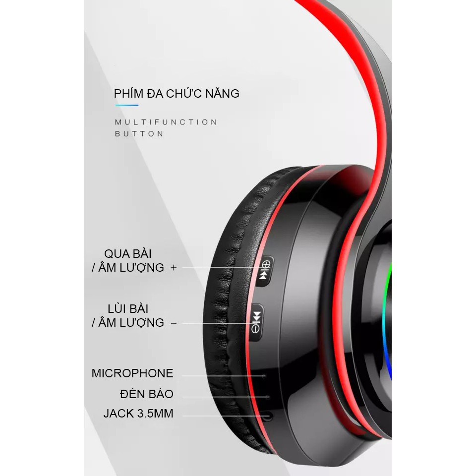Tai nghe bluetooth không dây chụp tai B39 đèn LED 7 màu - Khe cắm thẻ nhớ - Jack cắm 3.5mm | BigBuy360 - bigbuy360.vn