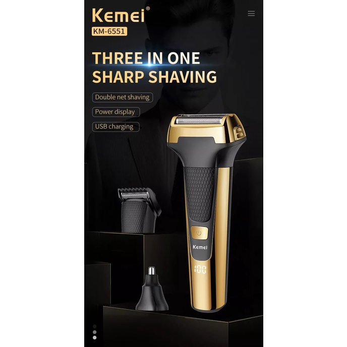 Tông Đơ Cắt Tóc Kèm Đầu Cạo Và Tỉa Lông Mũi 3 Trong 1 Kemei Km 6551