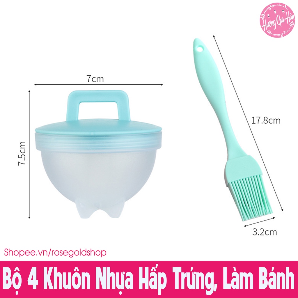 Khuôn Hấp Trứng Chống Dính, Khuôn Làm Bánh Cho Bé (Set 4 Khuôn Nhựa Kèm Chổi Silicon Quét Dầu)