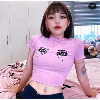Áo croptop Linh Ngọc Đàm chất thun gân viền bèo