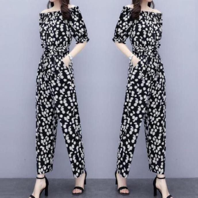 Đầm dự tiệc Jumpsuit dài hoa cúc trễ vai sang trọng
