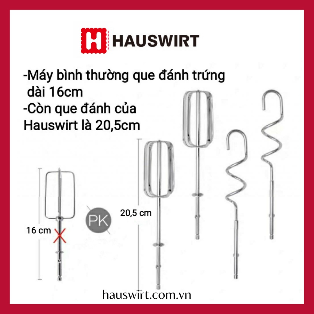 Máy đánh trứng trộn bột cầm tay Hauswirt HM330 công suất 300W (5 tốc độ đánh) có que đánh trứng, que nhồi bột