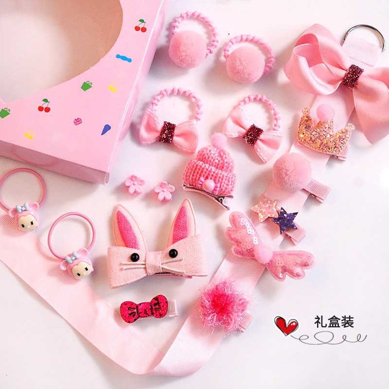 Set kẹp tóc kèm hộp và dây cột tóc,cho bé gái nhiều màu kẹp hộp