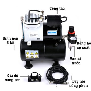  Máy Nén Khí Bình Chứa Phun Sơn Mini Airbrush AF-186 Airbrush Compressor 