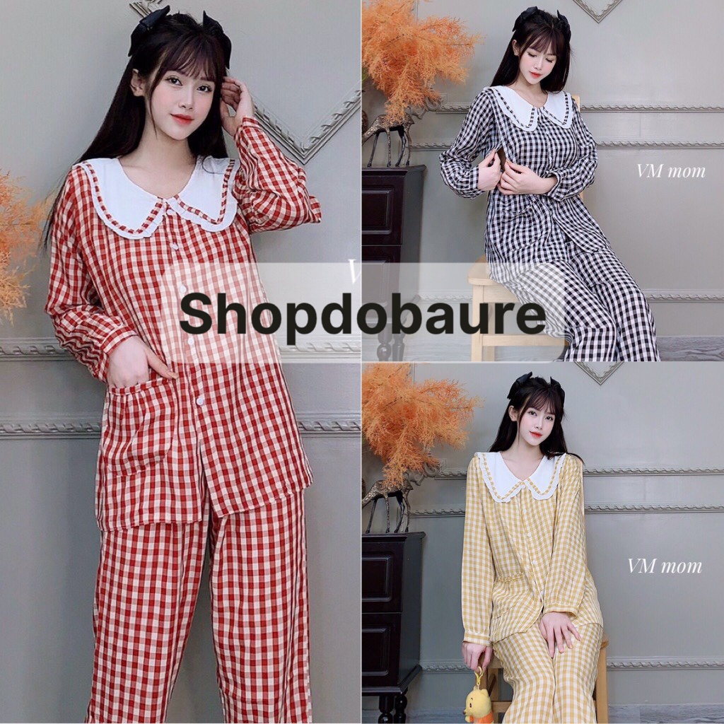 Bộ bầu và sau sinh kẻ caro 𝐁𝐃𝟕𝟓