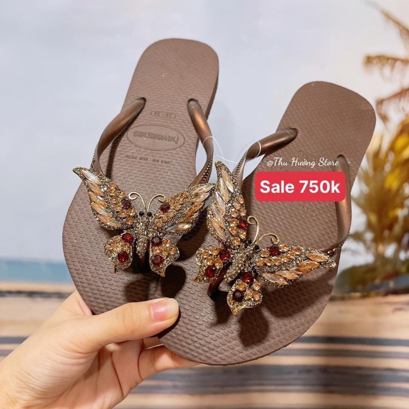Dép HVN Nữ slim nâu cafe mix bươm' chúa